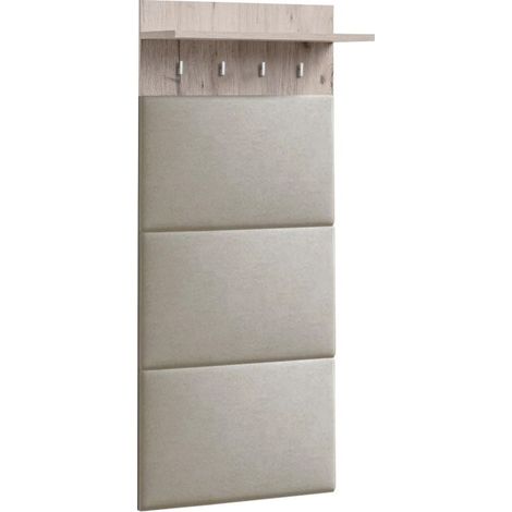 Panneau mural rembourré avec patères "Gustavo" - Beige/Gris - L 60 x H 160 x P 28 cm - Livraison gratuite
