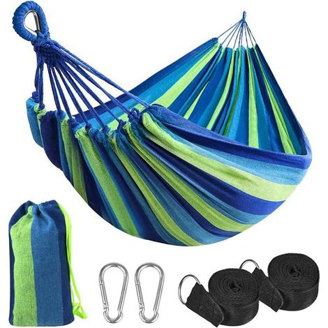 Hamac d'extérieur de Camping,210x150cm Simple ou Double Hamac en Plein air Portable en Toile Charge 300 kg avec Sac de Transport (1/4)