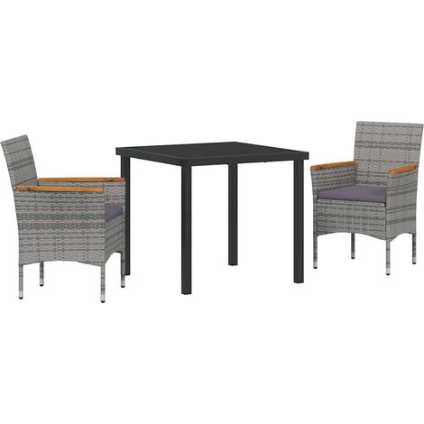 Garden Dining Set with Cushion 3 pcs Grey Poly rattan vidaXL (1/5)