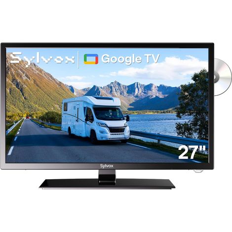 27" Smart Google 12V TV pour Camping Cars, Lecteur DVD - 1080P DC 12V Google Television, Triple Tuner DVB-T2/S2, Wi-FI, Haut-Parleur HiFi, Bluetooth, Téléviseur pour Camping/Salon/Caravane (1/5)