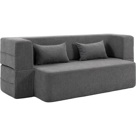 Canapé convertible 2 places, canapé-lit en chenille, assise et accoudoirs larges 2 coussins, entièrement compressé, gris (1/5)