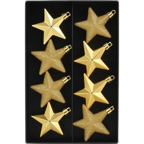 Lot de 8 boules de Noël incassables, en forme d'étoile dorée, 6,5 cm (1/2)