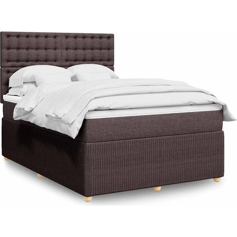 vidaXL Letto con luci LED -  Giroletto a Molle con Materasso Marrone Scuro 140x190cm Tessuto (1/5)