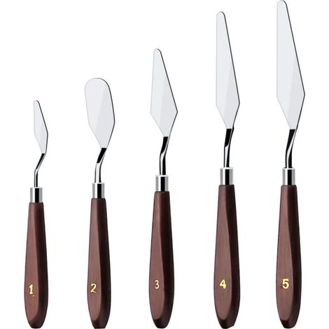 Juego de 5 espátulas de acero inoxidable para pasteles, ideales para glasear, hornear, mezclar, pintar al óleo, decorar, cremar y untar. (1/4)