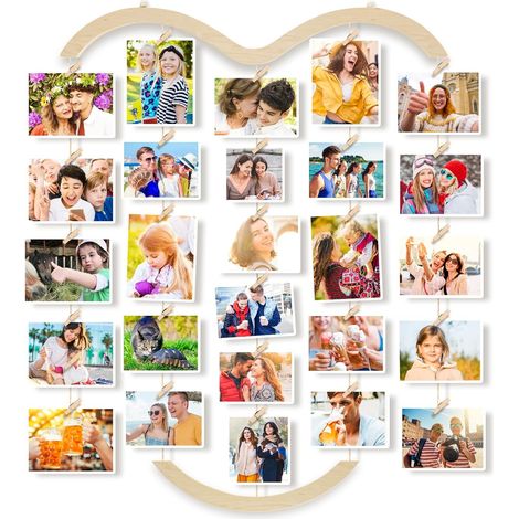 Cadre Photo Pele Mele Mural Porte Photo Mural à Pince Cadre Multi Photo Accroche Photo en Bois Decoration Maison Salon (1/5)