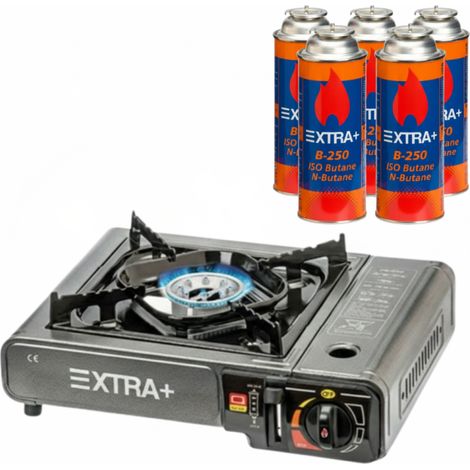 Cocina de Gas Portátil EXTRA BDZ155 con Maletín  Incluye 5 Cartuchos de Gas (Diseño Compacto)