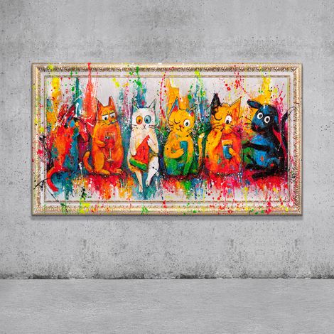 Gemälde Katzen, Farbe, Spaß Rahmen Weiß 140x70 cm (1/5)