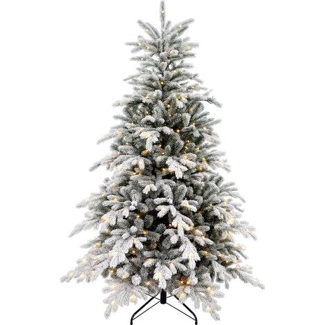 Homcom – Sapin de Noël artificiel 180 cm – Arbre lumineux floqué enneigé – 1321 pointes – Lumières LED blanc chaud – Base métallique stable (1/5)