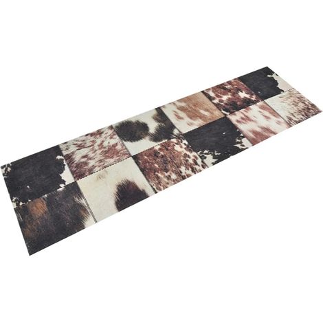 Tapis de cuisine lavable impression peau d'animal 150 x 45 cm moelleux antidérapant design moderne en velours beige (1/5)