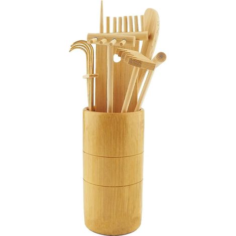 Ensemble de 7 mini outils et accessoires de jardin zen (Rikor), idéal pour la décoration de jardin et la méditation spirituelle et apaisante. (1/5)