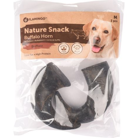 2 cornes de buffle séché médium Nature snack, pour chiens - Flamingo (1/3)