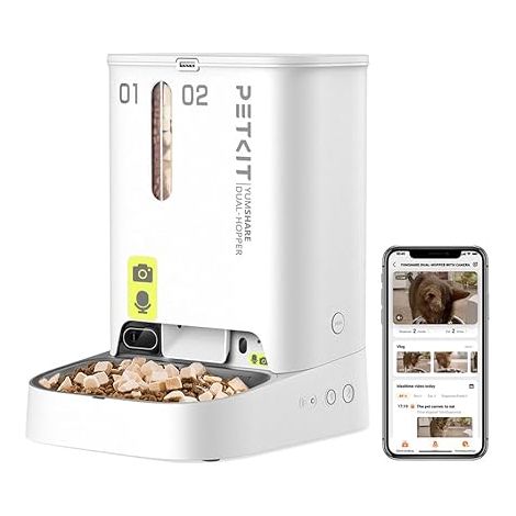 Automatic Cat Food Dispenser with Camera Night Vision Wi-Fi Dual Hopper Bowl (1/5)