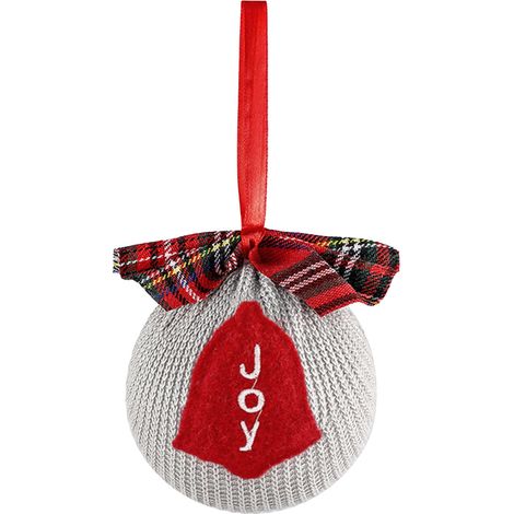 Boule De Noël - Décoration Pour Arbre De Noël En Tricot Avec Nœud En Tissu - Gris - Lot De 1 (1/2)