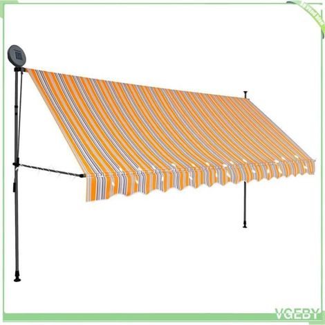 Auvent rétractable manuel - FAFEICY - 145854 - LED solaires - 400 cm - Jaune et bleu (1/5)
