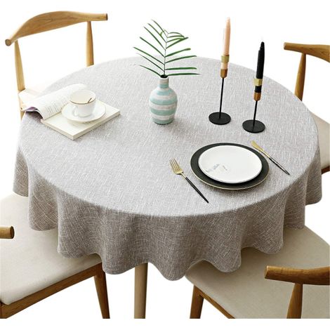 Runde Tischdecke aus Baumwoll-Leinen, 120 cm, pflegeleicht, für Küche & Esszimmer