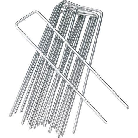 Picchetti da giardino in acciaio zincato per impieghi gravosi da 15 cm, picchetti di fissaggio per tessuto barriera contro le erbacce (10, argento) (1/4)