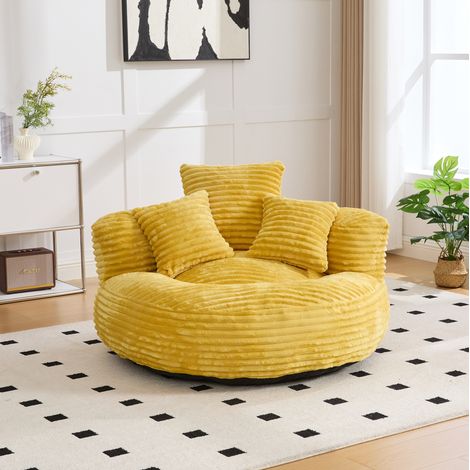 Poltrona sacco 108x108x52 cm giallo senape in velluto a coste con schienale alto e braccioli (1/5)
