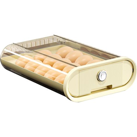 Boîte de rangement pour œufs, tiroir à œufs en plastique, bac à œufs pour réfrigérateur, cuisine, maison, couleur crème (1/5)