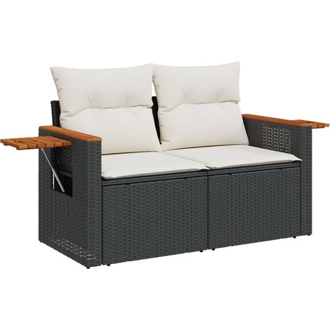 Maison Exclusive - Divano da Giardino con Cuscini a 2 Posti Nero in Polyrattan