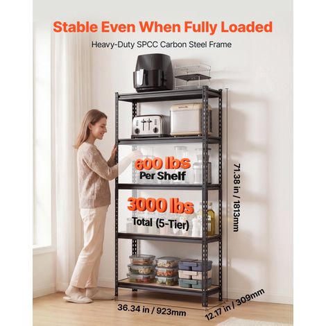 Étagère de Rangement, 5 Niveaux Réglables, Étagère Charge Lourde Modulable 923x309x1813 mm, Capacité de Charge Totale 1360,8 kg, Ra… (1/5)