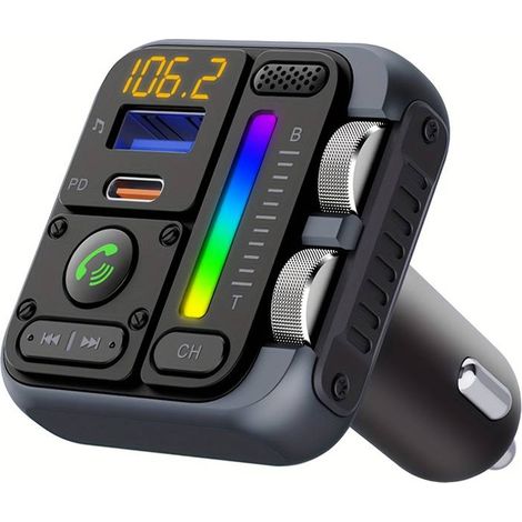 Adattatore Bluetooth per auto – Trasmettitore FM Bluetooth 5.3, caricabatterie rapido per auto da 45 W PD e 12 W QC3.0, adattatore radio FM stereo wireless (1/5)