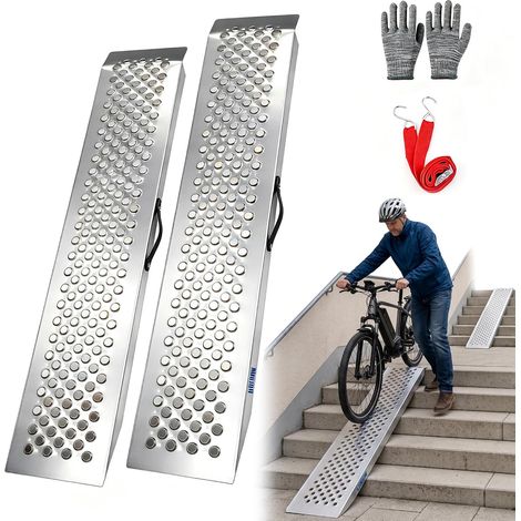 Rampe de Chargement 120 cm Pliable x 2, Acier Solide Rampe Remorque Capacité 600 kg, Inoxydable Antidérapant Stable Portable, Pour remorque, voiture, moto électrique, E-Vélo, Quads et Buggy (1/5)