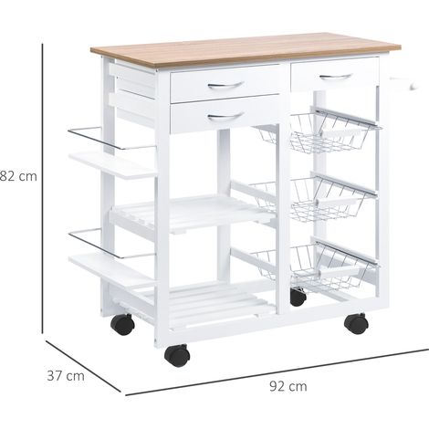 Carrito de Cocina Carro de Servicio Multifuncional con Cajones Cestas Estantes Toallero Ruedas 92x37x82 cm Blanco (1/5)