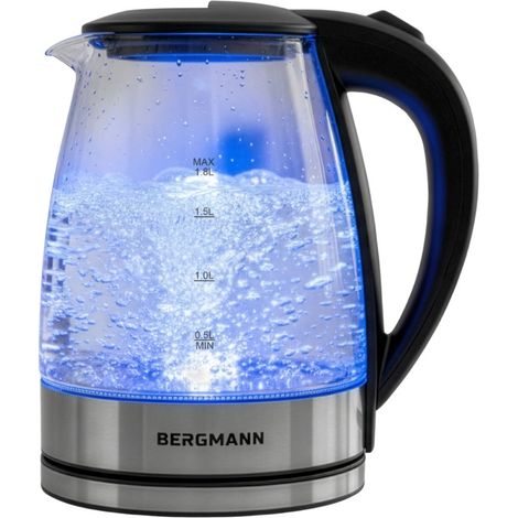 BERGMANN ZH002 Wasserkocher aus Glas, 1,8 l, 2200 W, Edelstahlfuß, Farbe N