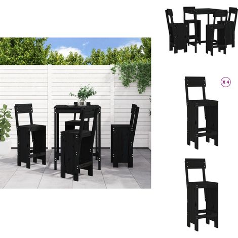 Ensemble de bar de jardin 5 pcs noir bois de pin massif - Ensemble De Bar De Jardin - Salon De Jardin - Mobilier De Jardin - Table De Bar - Chaises De Jardin (1/5)