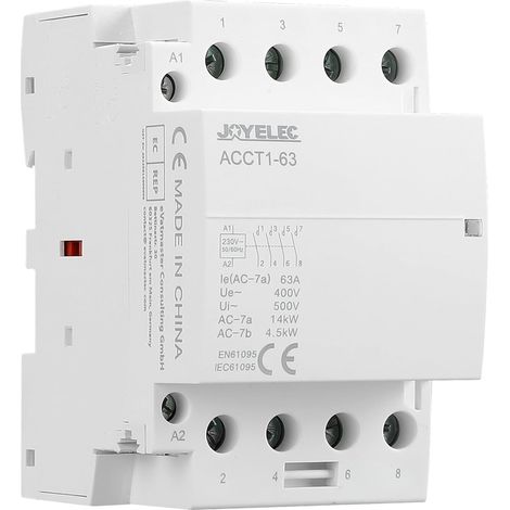 Home AC Contactor, 4P 63A 4NO Automatic Home AC Contactor 220V/230V 50/60Hz, 4 Bi-Directional Pole, 35mm DIN Rail Mount Normally Open (1/5)