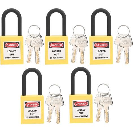 Cadenas de sécurité, cadenas de 38 mm pour postes de consignation et d'étiquetage, cadenas de sécurité avec 2 clés par cadenas, 5 jeux (jaune) (1/5)