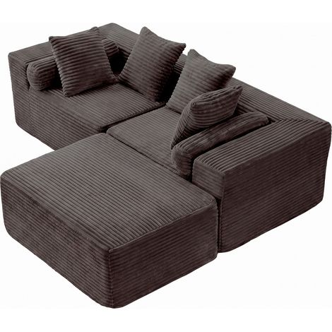 Canapé d’angle modulable noir 3 places en chenille avec méridienne, canapé souple pour salon ou chambre, style décontracté (1/5)