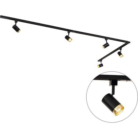 QAZQA iconic jeana - LED Système de rail spot luminaire plafond, plafonnier compatible pour led - 5 lumière - L 300 cm - Noir - Moderne - éclairage intérieur - Salon I Chambre