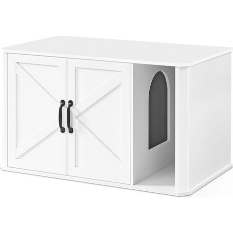 Feandrea – Meuble à litière pour chat – Entrée avant – Double porte – Panneau d’aggloméré – 85 x 48,5 x 50 cm – Blanc nuage