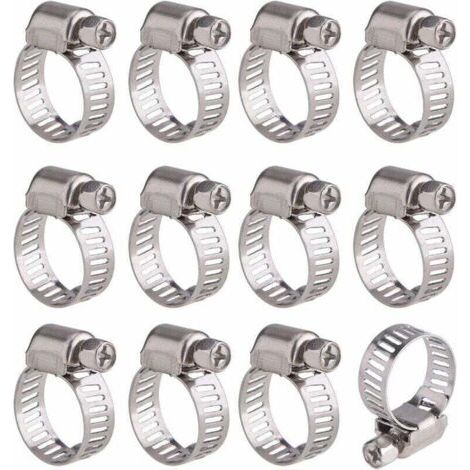 12 Pièces Collier de Serrage Tuyau Ajustable en Acier Inoxydable Tuyau Pinces Clips Fixation (9-16 mm) (1/5)