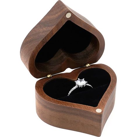 Boîte à alliances personnalisée en bois, coffret à bijoux en noyer pour une demande en mariage ou un anniversaire. (1/5)