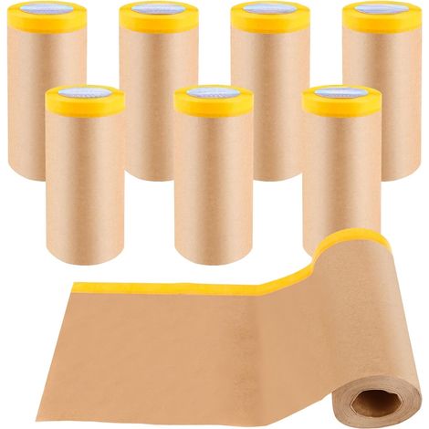 Paquete de 8 rollos de papel de enmascarar, 30 cm x 15 m, con cinta adhesiva, para trabajos de enlucido y pintura.