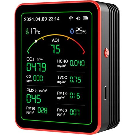 Longziming - Moniteur de qualité de l'air - Capteur de CO2 - 1 pièce - Usage domestique - Idéal pour la maison, le bureau, l'école, l'hôtel et la voiture - Noir (1/5)