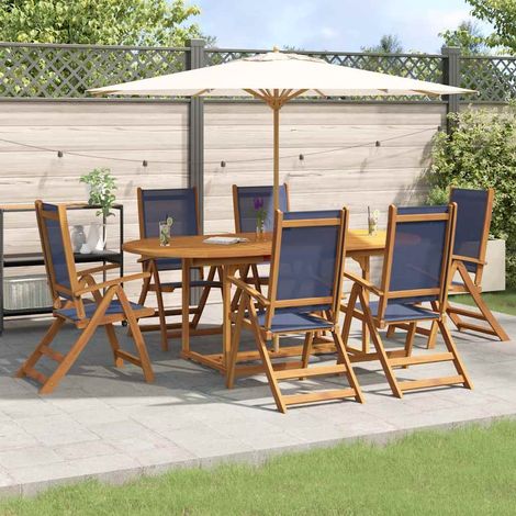 Juego comedor de jardín 7 pzas madera maciza acacia y textileno