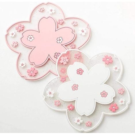 Dessous de Verre - Sakura - Tapis en PVC Souple - 19 cm - 2 pièces - Silicone Rose (1/4)