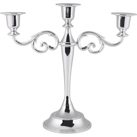 Porte-bougies métallique à 3 bras style européen, candélabre argenté pour mariage et décoration intérieure