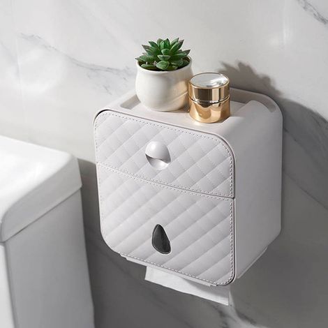 Boîte À Papier Hygiénique - Boîte Organisatrice Avec Pression Pour Rouleaux Standard - Résistante À L'Humidité - Blanc - 1 Pièce (1/5)