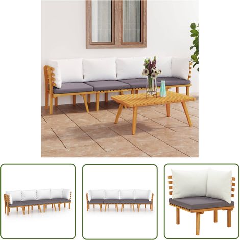 The Living Store Salon de jardin 4 pcs avec coussins Bois d'acacia solide - Salon De Jardin - Meuble De Jardin - Ensemble De Salon De Jardin - Mobilier De Jardin - Acacia (1/5)