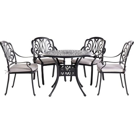 Vintage Garden Outdoor 4 Seater Dining Set Black Aluminium with Seat Pads Ancona