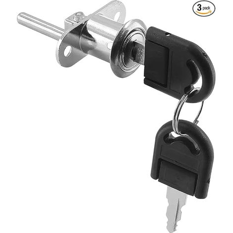 Furniture Drawer Lock with Key, Filing Cabinets, Cabinets and Showcases, Diameter 16 mm, Piston Mechanism, Push with Key, Silver (1/5)