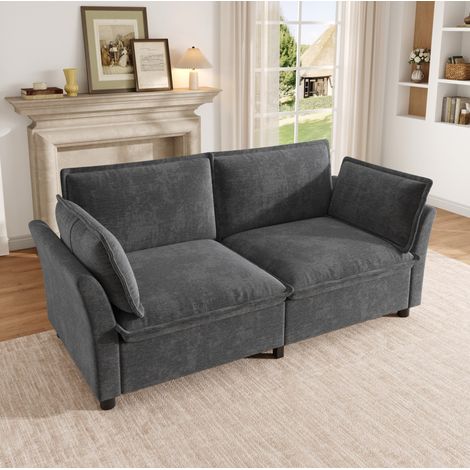 Divano a 2 posti 155x81x87 cm, seduta profonda, 2 cuscini per i braccioli, tessuto ciniglia per soggiorno - grigio (1/5)