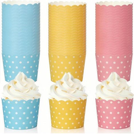 Caissettes en papier, lot de 150 Caissettes Cupcake, Mini Muffins Papier Résistant à l'huile, Caissettes de Pâtisserie pour Mariage, Anniversaire, Fête, Rose, Bleu, Jaune, Dimensions Sta,Parent,- (1/5)