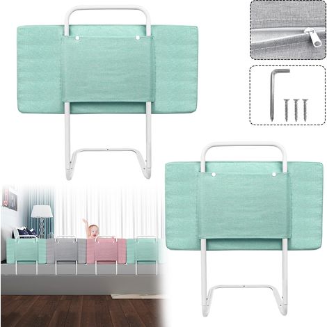 AUFUN Barrière de sécurité pour lit bébé,réglable en Hauteur avec 5 Trous,Protection Contre Les Chutes,barrière de sécurité pour Enfant (50mx2,Vert)