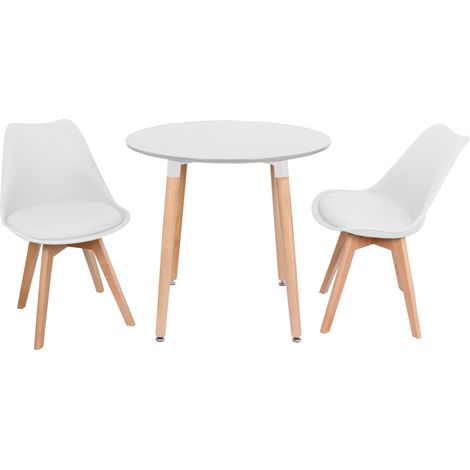 Halo Round Lorenzo Dining Set - a White Wooden Dining Table and Set of 2 White Polypropylene Dining Chairs - Dining Room Kitchen