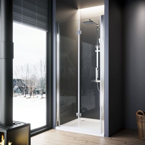 ELEGANT 800mm Folding Shower Screen Cubicle 6mm Tempered Glass Bi Fold Wetroom Shower Enclosure with Shower Base Tray 1500x800mm and Waste Trap (1/5)